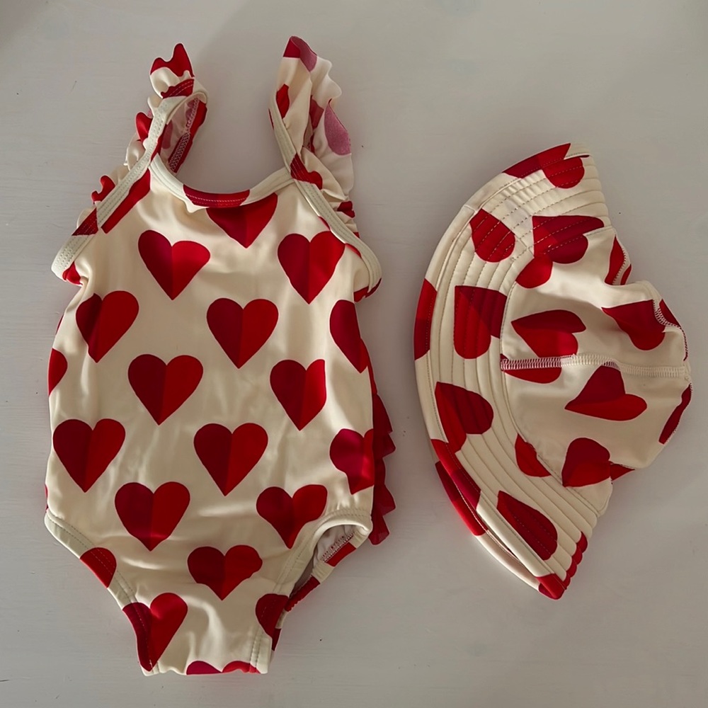 Sunblock One Piece Swimsuit & Floppy Sun Hat Set